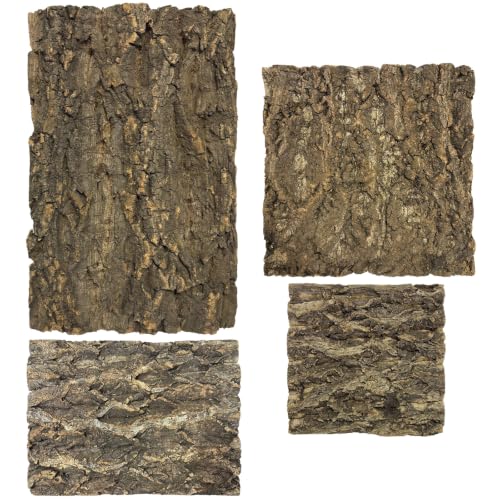 4 Pcs Natural Reptile Cork Bark Background, 15.7x11.8, 11.8x11.8, 11.8x7.9, 7.9x7.9 in Terrarium Background, Wood Board Decor for Rainforest Tank Landscaping, Climbing Wall for Lizard Turtle Snake - size: 4 Pcs 4 Size