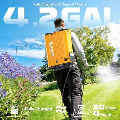 Battery Backpack Sprayer Compatible with Dewalt 20V Battery (Tool Only) 4.2 Gallon with Auto Mixer, 0–100PSI Adj, Leak-Proof Metal Telescopic Wand 42", 6 Nozzles, Ergonomic Strap Ecarke Garden Sprayer - color: Yellow
