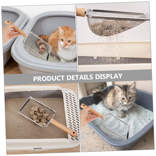 Wood Handle Stainless Steel Litter Scoop Reptile Litter Shovel with 2x2mm Mesh Sifter for Cat and Small Pet Waste Cleaning Sturdy Household for Terrarium and Hamster Bedding