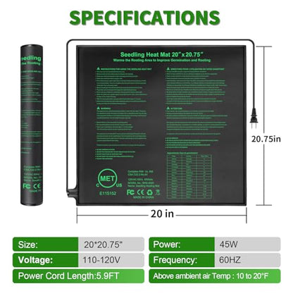 Seedling Heat Mat 20" x 20.75" Warm Hydroponic Plant for Indoor Gardening Germination Starting, Waterproof Durable - size: 20'' x 20.75''