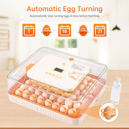 56 Egg Incubator for Hatching Eggs–Smart Auto Turner & Humidity Control, 360° View, Built-in Candler |Hatching Kit with Chick Helmet for Chicken, Duck, Quail | Ideal for Home & Classroom