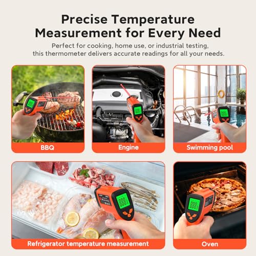 12:1 Infrared Thermometer Temperature Gun, Non-Contact Digital Laser IR Temp Gun (-58°F to 1022°F / -50°C to 550°C), for Cooking, Pizza Ovens, BBQ, Grilling, and Reptiles