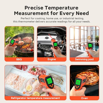 12:1 Infrared Thermometer Temperature Gun, Non-Contact Digital Laser IR Temp Gun (-58°F to 1022°F / -50°C to 550°C), for Cooking, Pizza Ovens, BBQ, Grilling, and Reptiles