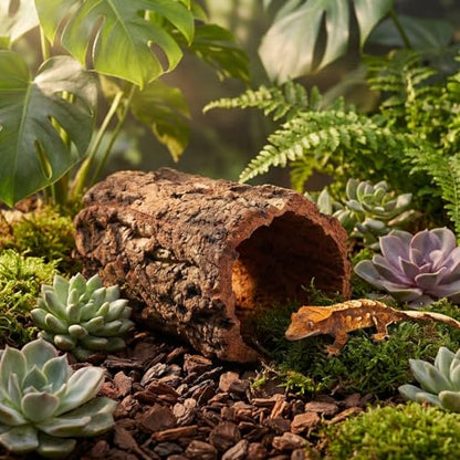 DECHOUS Natural Cork Round Reptile Hideaway - 7. 87x4. 7 Inch Terrarium Decor Tree Bark Reptile Hide Cave for Leopard Gecko Crested Gecko and Amphibians