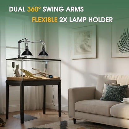 MECESOR Dual Reptile Lamp Stand,15.7-74.3 Inch Height Adjustable Reptile Light Stand,360°Rotatable Flexible Arms,Heat Lamp Stand for Reptiles Tank,Terrariums,Amphibian Cages&Plants - size: 7.87-73.61 inch