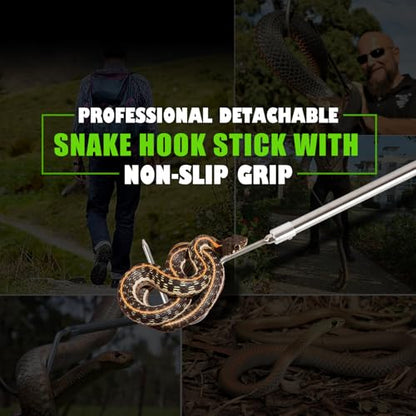 Snake Hook, Snake Grabber Tool Heavy Duty with 42 Inch Extensible Stainless Steel, Snake Tongs Stick for Rattlesnake, Copperhead Snake, Ball Python, Rattle, Cobra, Corn, Rosy Boas