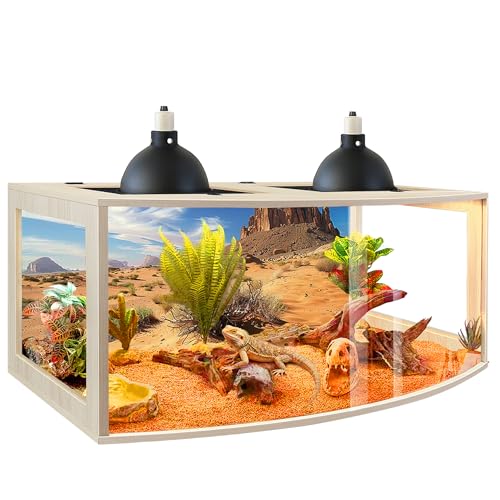 PROLEE Bearded Dragon Tank, Curved Reptile Enclosure with 3-Side Clear Acrylic Panels, Spacious Lizard Tank with Metal Mesh Top and Lockable Door for Reptile Habitat (Oak, 48" Length,80 Gallons) - color: Oak, size: 48"Length,80 Gallons
