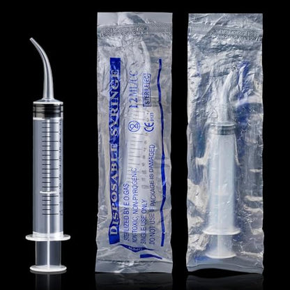 7Pack Wisdom Teeth Syringe, 12ml/cc Dental Syringe with Curved Tip & Measurement, Curved Dental Irrigation Syringe, Disposable Sealed for Dental Care, Oral Tonsil Stone, Feeding, Liquid Injection - style: 12ml/cc Curved Tip