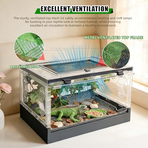 Travel Foldable Reptile Terrarium with Sliding Door Portable Spider Enclosure, Lizard Cage, Plastic Habitat for Tarantula, Tree Frog, Leopard Gecko, Snake, Ventilated Terrarium Starter Kit Black - color: Black