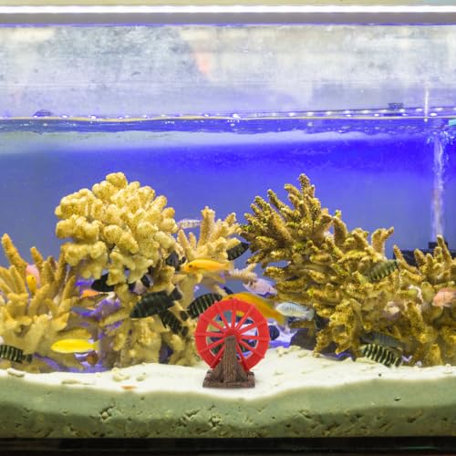 Miniature Water Fountain Aquarium Ornament with Rotating Water Wheel, Plastic Fish Tank Decor for Aquatic Environments, Unique Realistic Design Providing Oxygen Supply, for Homes