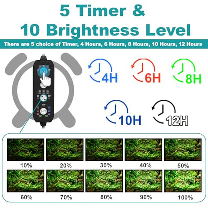 SEAOURA Submersible Aquarium Light for 12 to 23 Inch Fish Tank, 24/7 Cycle Fish Tank Light with Timer, Aquarium Plant Light with Full Spectrum+7 Single Colors, Auto On/Off, Adjustable Brightness - size: 11 Inch length