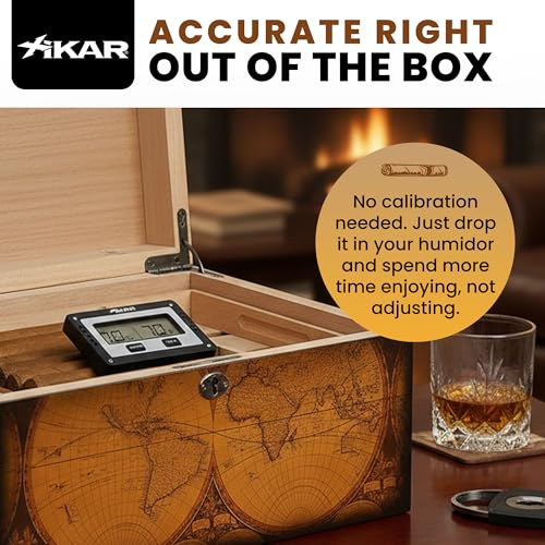 XIKAR PuroTemp Rectangular Digital Hygrometer – Digital Thermometer with Humidity Sensor – Temp and Humidity Monitor for Humidor, Easy to Calibrate, Fast Refresh Readings, Lightweight – Black