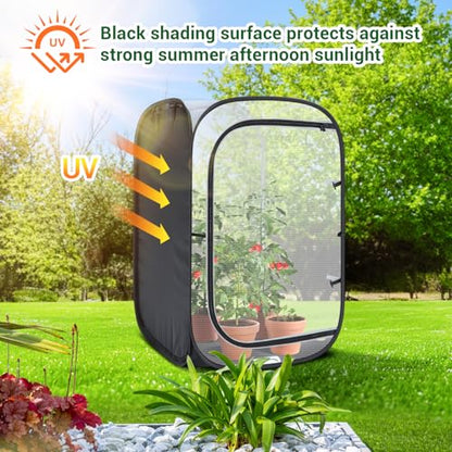 Ohuhu 36'' Garden Mesh Plant Cover, 2 Pack Pop Up Plant Protector Strawberry Cover Garden Net Cage Wind Protection for Plants Outdoor with Storage Bag 24 x 24 x 36 Inches