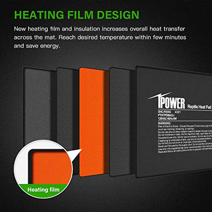 iPower 6 by 8-Inch 8 Watts Reptile Heating Mat with Temperature Controller Under Tank Warmer Terrarium Heat Pad for Reptiles and Amphibians, Black - size: 6 X 8 Inch, style: 1 Pack with Adjustable Knob