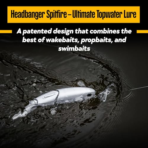 Headbanger Spitfire Topwater Fishing Lure (4-1/2" & 6-1/2") – Hybrid Wakebait & Propbait for Bass, Pike & Musky – Hard Body Swimbait with Action Lip & VMC Hooks - color: Golden Shiner, size: 4-1/2"