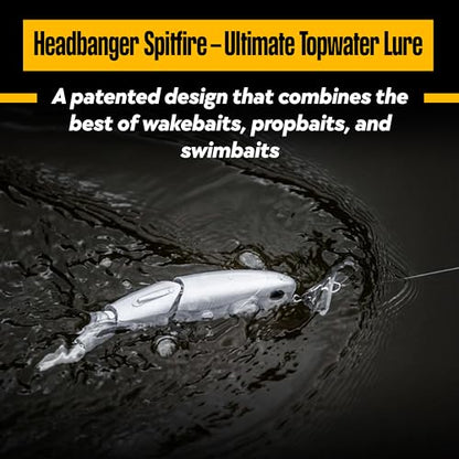 Headbanger Spitfire Topwater Fishing Lure (4-1/2" & 6-1/2") – Hybrid Wakebait & Propbait for Bass, Pike & Musky – Hard Body Swimbait with Action Lip & VMC Hooks - color: Holo Silver, size: 4-1/2"