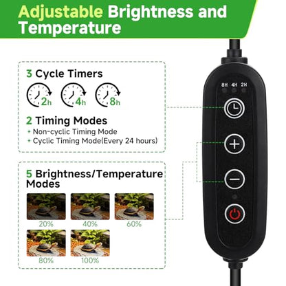 Reptile Heat Lamp Turtle Basking Light Bulbs with Cycle Timer, 360° Rotatable Dimmable Aquarium UVA UVB Reptile Light Bearded Dragon Tank Accessories 2 Pack Heat Bulbs for Turtle Lizard Snake Cage