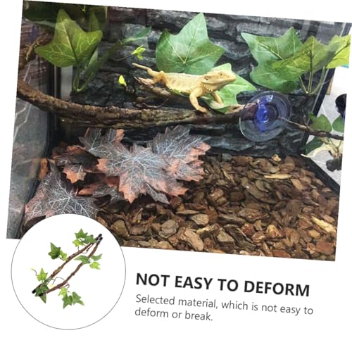 Toyvian 2Pcs Reptile Jungle Vines Bend Branches with Leaves Terrarium Decoration for Leopard Gecko Iguana Dragon Climbing Pet Supplies with Strong Suction Cups
