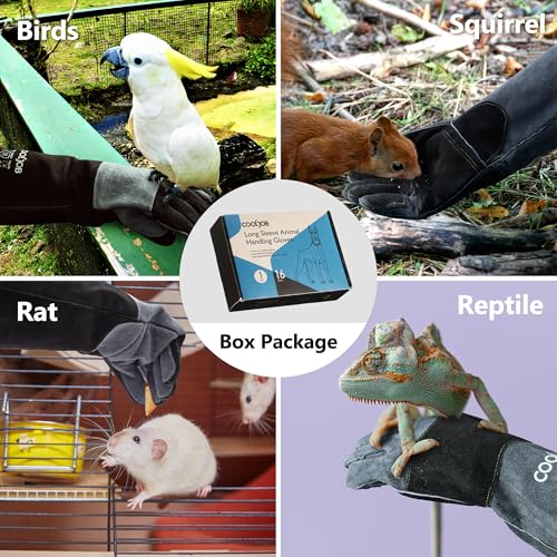 COOLJOB Bite Proof Animal Handling Gloves, Cowhide Leather with Kevlar Stitching for Cat Grooming, Dog Training, 16/22” - color: Blue, 16"