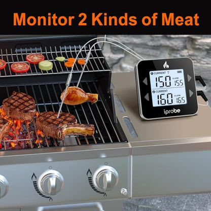 Dual Probe Rechargeable & Waterproof Digital Meat Thermometer for Food - Large LCD Backlight Cooking Thermometer for Kitchen Smoker Oven Grill BBQ Candy - color: Black & Gray