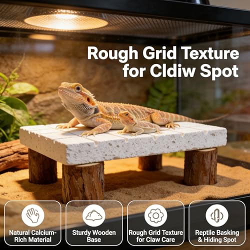 Bearded Dragon Shedding Rock, Bearded Dragon Basking Platform with Calcium Stone & Wooden Pile, Reptile Claw Grinding Block for Dead Skin Removal, Bearded Dragon Tank Accessories for Terrarium Habitat