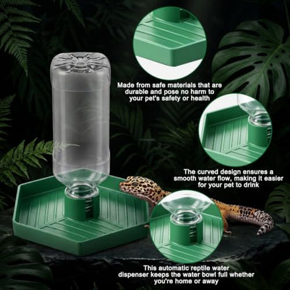 Reptile Water Dispenser, Tortoise Water Dish Bearded Dragon Water-Bowl | Tortoise Habitat Accessories Reptile Terrarium Automatic Water-Feeder-Dispenser for Reptiles Amphibians Turtle Chameleon (XL)