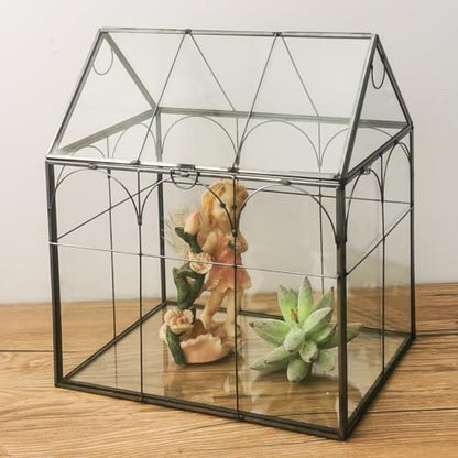 HighFree Geometric Plant Terrarium with Lid, House Succulent Terrarium Kit for Display, Air Plants, Succulents, Home Tabletop Miniature Terrarium, Not Airtight or Waterproof (Black) - color: Black