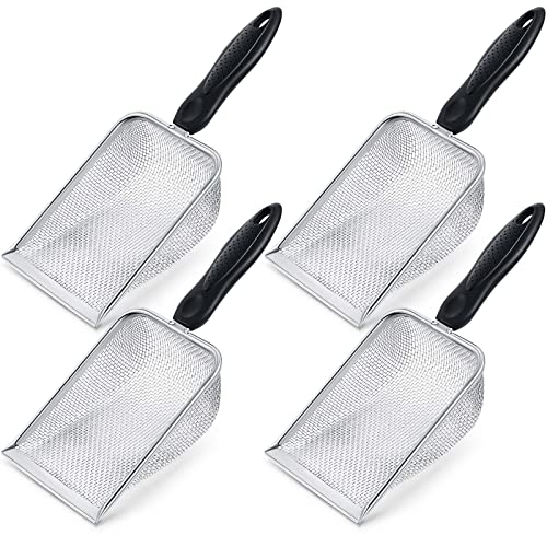 Dunzy 4 Packs Reptile Sand Stainless Steel Fine Mesh Reptile Substrate Metal Sand Shovel Sifter Litter Cleaner Corner Scoop Shovel Cleaner Scooper for Bedding Aquarium Terrarium Accessories - color: Black