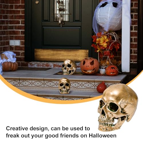 ECYC 1:1 Resin Human Skull Model Halloween Props Home Decorations High Fidelity Skull Head Sculpture Life Size, Bronze