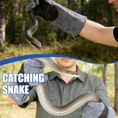 IC ICLOVER Animal Handling Gloves Snake Bite Proof, Double Leather Padding, Anti-bite Dog Cat Bird Reptile Control Protection - color: L -16inch
