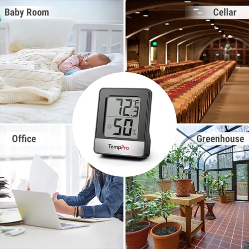 TempPro TP49 Digital Hygrometer Indoor Thermometer Humidity Meter Room Thermometer with Temperature and Humidity Monitor Mini Hygrometer Humidity Meter (Previously ThermoPro) - color: Black Indoor Thermometer