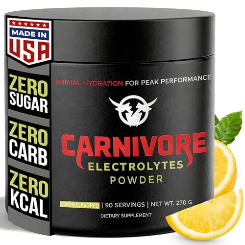 Carnivore Electrolytes Lemon Keto Electrolytes Powder, 90 Servings - Daily Electrolyte Hydration Powder, Sugar Free Electrolytes, Zero Calories - Good for Carnivore Diet, Preworkout, & Post Workout
