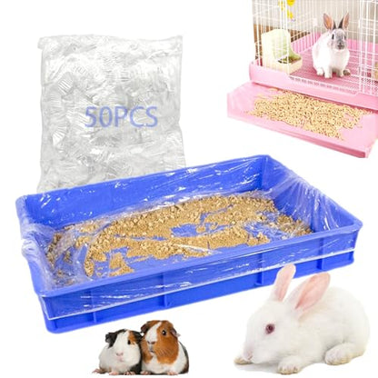 50 Pcs Disposable Rabbit Cage Liner, 26'' X 18'' Plastic Guinea Pig Cage Liners Bag Elastic Small Animal Toilet Film, Clear Crate Tray Covers for Bunnies Ferret Hamster - size: 50PCS