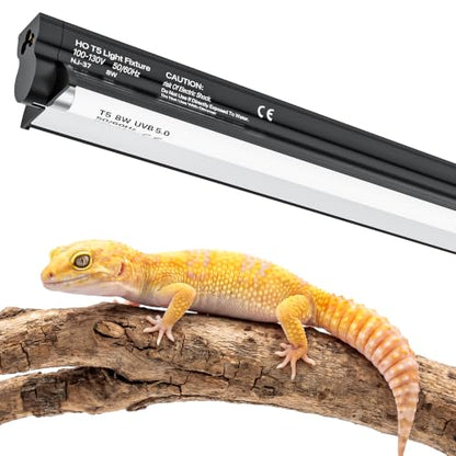 T5 UVB 10.0 Reptile Light Fixture Combo Kit (12Inch) | 8W UVB 10.0 Light Bar with T5 HO Terrarium Hood Light Fixture for Desert Reptiles, Bearded Dragons, Lizards, Tortoises - size: 12Inch