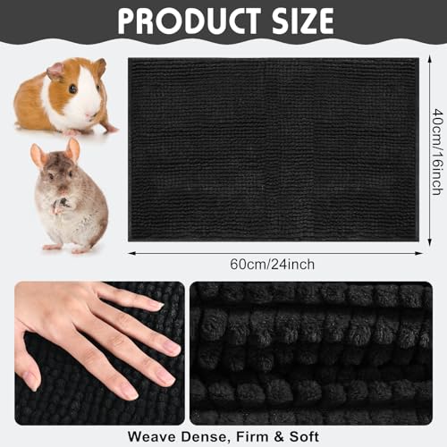 Amylove 4 Pcs Guinea Pig Cage Liner 16 x 24 Inch Washable Chenille Pee Pads Pet Dog Cat Bedding Training Mat Reusable for Small Animals Puppy Bunny Hamster Chinchilla - color: Black, size: 16 x 24 Inch, style: Low Pile Chenille