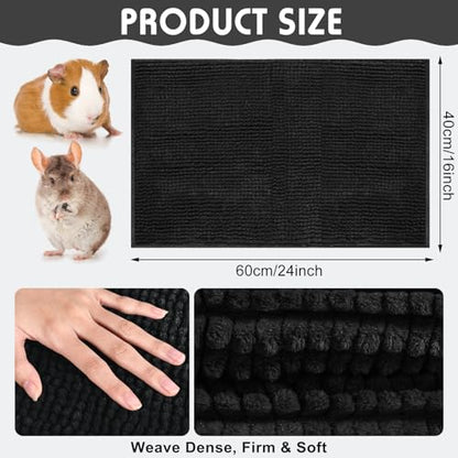 Amylove 4 Pcs Guinea Pig Cage Liner 16 x 24 Inch Washable Chenille Pee Pads Pet Dog Cat Bedding Training Mat Reusable for Small Animals Puppy Bunny Hamster Chinchilla - color: Black, size: 16 x 24 Inch, style: Low Pile Chenille