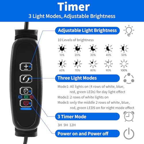 AQUANEAT LED Aquarium Light with Timer for 12-16 Inch Fish Tank, Brightness Adjustable, Full Spectrum, Low Medium Light Plant Lamp