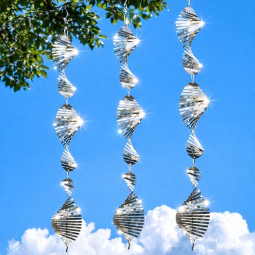 Factee Bird Deterrents for Outside, Reflective 3D Stainless Steel Wind Spinners, Garden Decor, Bird Scare Devices to Keep Woodpeckers, Pigeons Away from Your House, Patio, Orchards - color: Silver Whirlwind