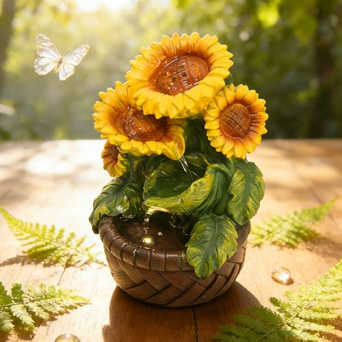 Tabletop Water Fountain Indoor Themed Sunflower Fountain Indoor Table Top Waterfall Desk Decor for Home Meditation Relaxation(Sun) - color: Sun