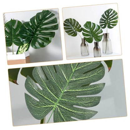 12pcs Artificial Monstera Leaves Fake Tropical Greenery Decorative Faux Foliage with Stems for Indoor Outdoor Home and Party Wall Decoration