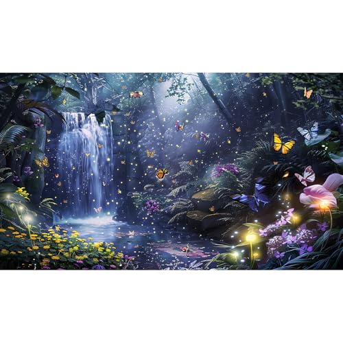 Waterfall Aquarium Background Forest Vibrant Butterflies Sparkling Lake Fish Tank Background Colorful Flowers Bloom Reptile Tank Backgrounds Mystery Mist Fantasy Forest Terrarium Backgrounds 24x12in - color: Purple, size: 24(W)x12(H)inches/ 60(W)*30cm(H)
