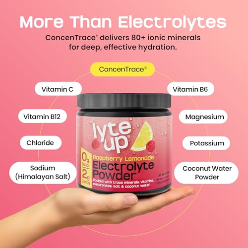 2400 MG Electrolyte Powder – Zero Sugar Keto Electrolytes for Hydration & Fasting Support – with Magnesium, Potassium, Coconut Water, & Himalayan Salt – Raspberry Lemonade Lyte Up – 30 Servings