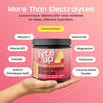 2400 MG Electrolyte Powder – Zero Sugar Keto Electrolytes for Hydration & Fasting Support – with Magnesium, Potassium, Coconut Water, & Himalayan Salt – Raspberry Lemonade Lyte Up – 30 Servings