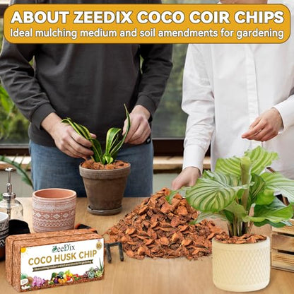 Zeedix 6 Pack Coco Husk Chips for Plants, 6.6LB | 100% Organic Coconut Chips Mulch with Low EC & PH Balance, Indoor Plant Flowers Herbs Vegetables, Reptiles Tanks Substrate - color: 6 pack