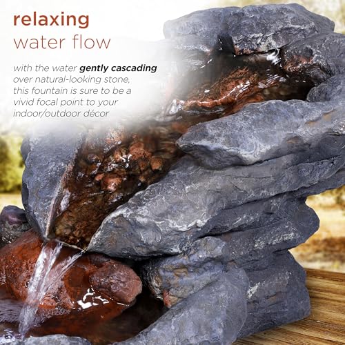 Alpine Corporation 20" Long Indoor/Outdoor River Rock Waterfall Tabletop Fountain with LED Lights - style: River Rock w/ LED's
