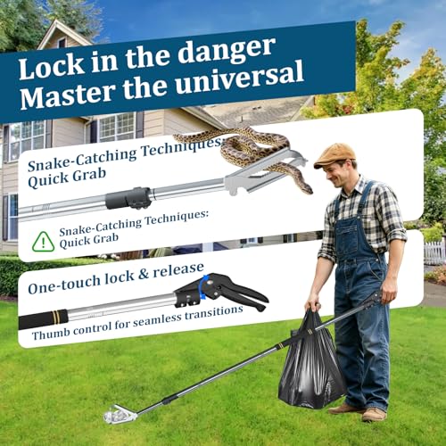 Snake Grabber Tool,Wide Jaw with Locking Function Reptile Tongs for Rattlesnakes Long Reach Folding Snake Catcher for Outdoor