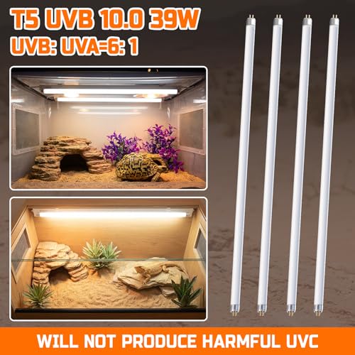 4 Pack T5 UVB Reptile Light Bulb, 34 Inch 39W 10.0, UVA UVB Fluorescent Tube T5 Reptile Light for Bearded Dragon