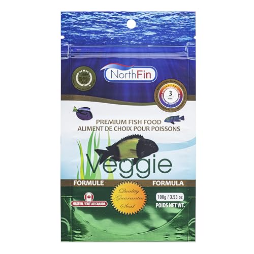 Northfin Veggie Fish Food, Slow-Sinking Pellets, 3mm, 100g | Veggie Formula; slow-sinking pellets for herbivorous & omnivorous fish; organic kelp first ingredient; crafted in Canada - size: 3.5 Ounce (Pack of 1), style: 3mm