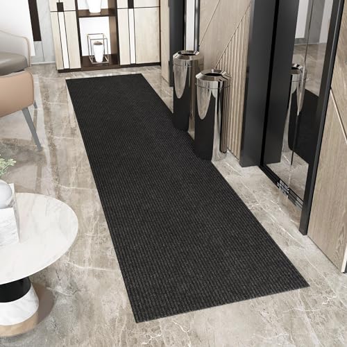 Ottomanson 2' x 16' Hallway Runner with Scraper Pile Extra Durable Non-Slip Rug Mat for Indoor & Outdoor Use - Ideal for Kitchen, Entryway, Patio & Garage - High-Traffic Carpet, Black - color: Black, size: 2' x 16' (Runner)