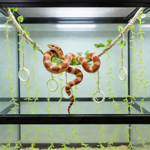 39" Snake Climbing Vines, Natural Jute Rope Reptile Enrichment Toys for Ball Python & Corn Snake, Handcrafted Jungle Habitat Decor, Sturdy Climbing Branch for Small Animals